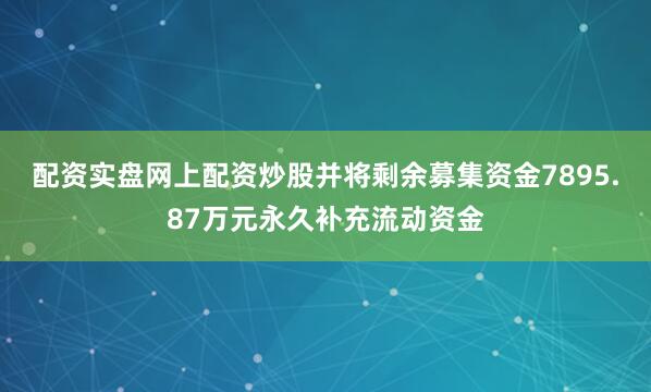 配資實盤網上配資炒股并將剩余募集資金7895.87萬元永久補充流動資金